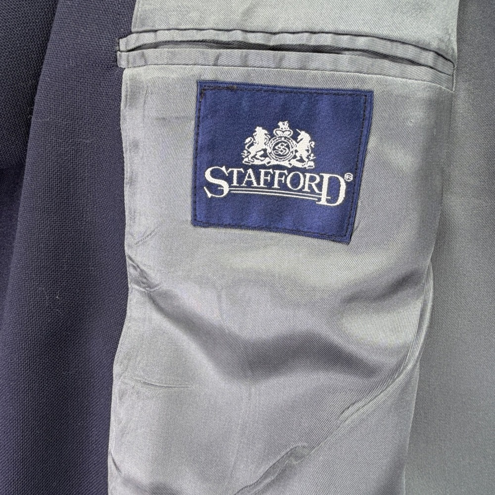 VTG Stafford Men's Sport Coat Blazer Two Button Navy Blue Polyester Wool 46L - Picture 6 of 9